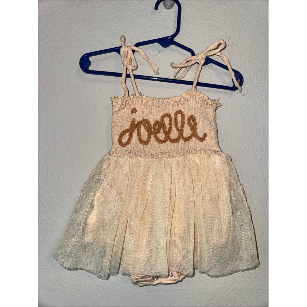JOELLE Pink Tulle Baby Dress with Script Detail
